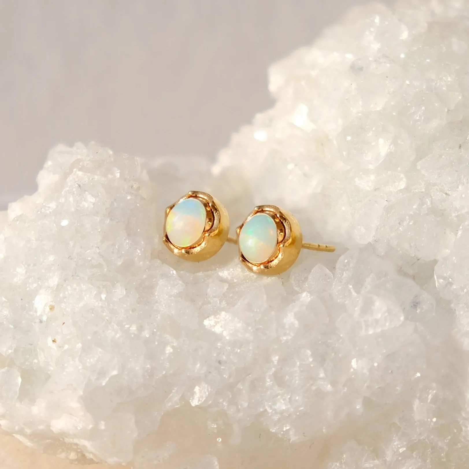 Maya Stud Earrings - Gold Opal