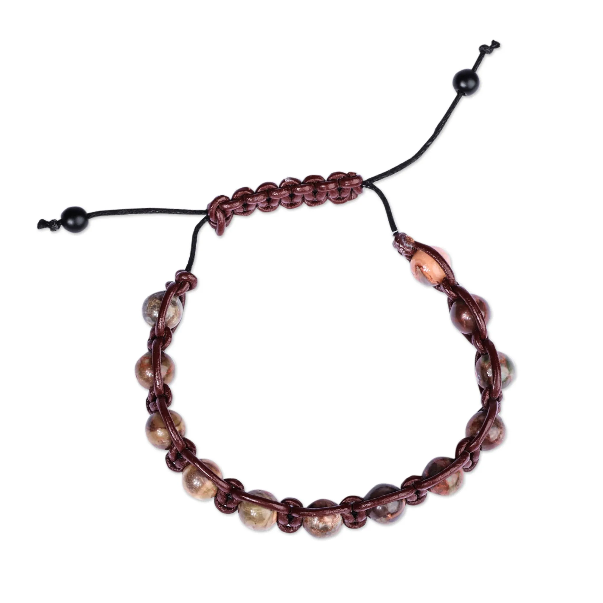 Men's Adjustable Leather and Agate Beaded Bracelet - Mystic Hero | NOVICA