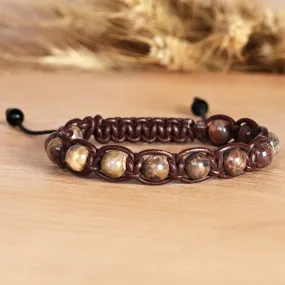 Men's Adjustable Leather and Agate Beaded Bracelet - Mystic Hero | NOVICA