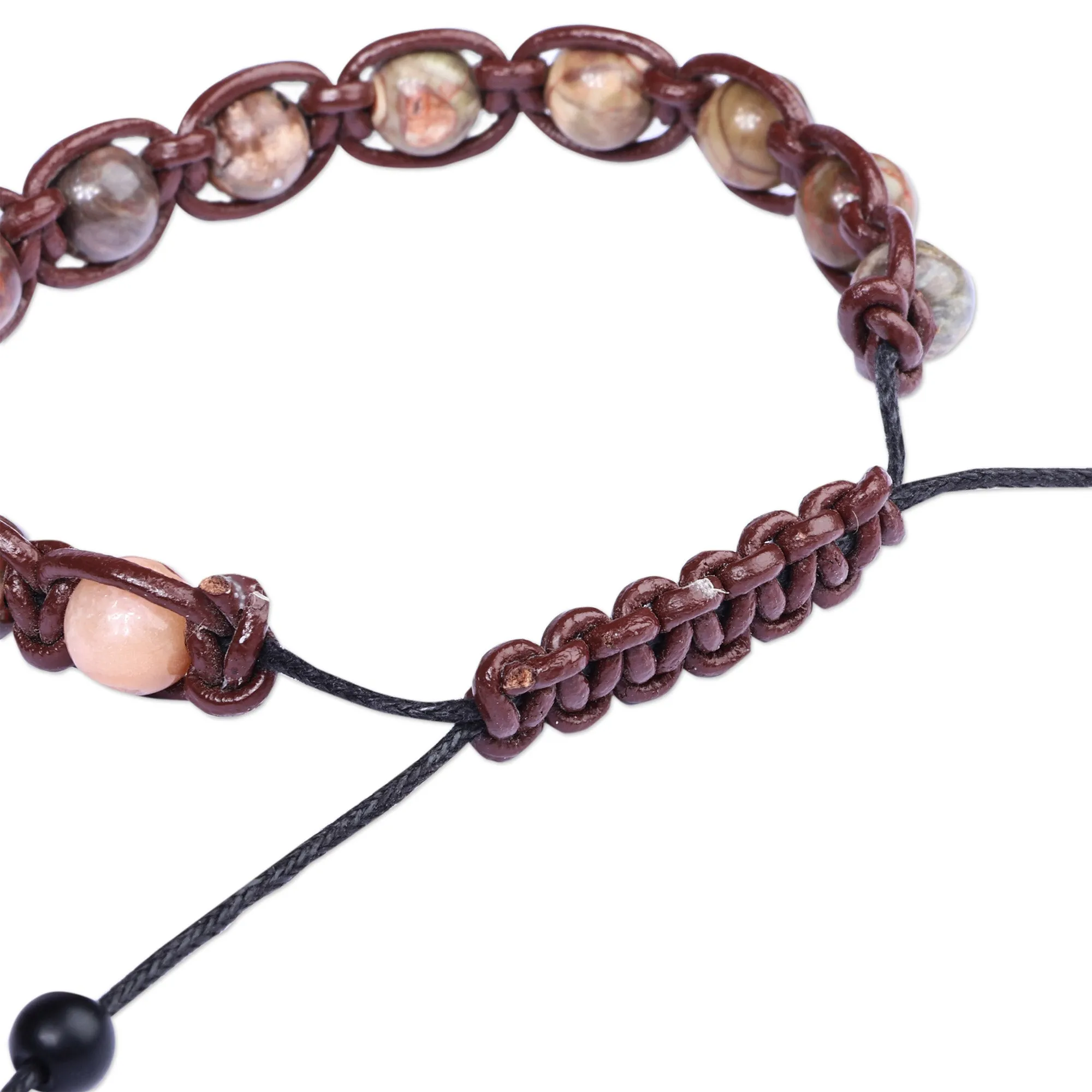 Men's Adjustable Leather and Agate Beaded Bracelet - Mystic Hero | NOVICA