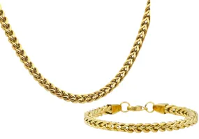 Mens Gold Rounded Stainless Steel Franco Link Chain Set
