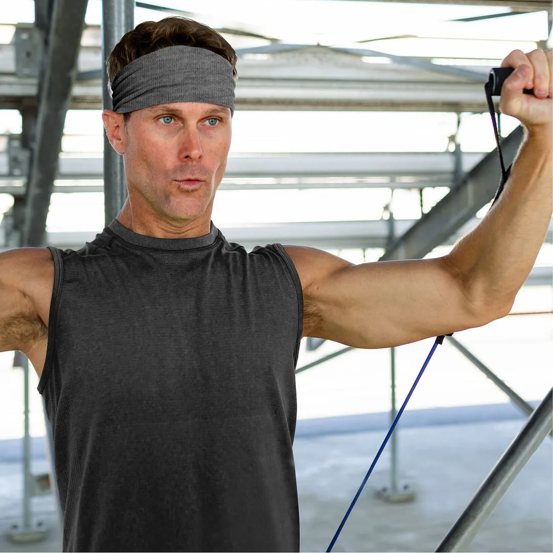 Men's Headbands Cotton Jersey 5" Wide Sports Fitness Yoga Made in the USA Heather Charcoal