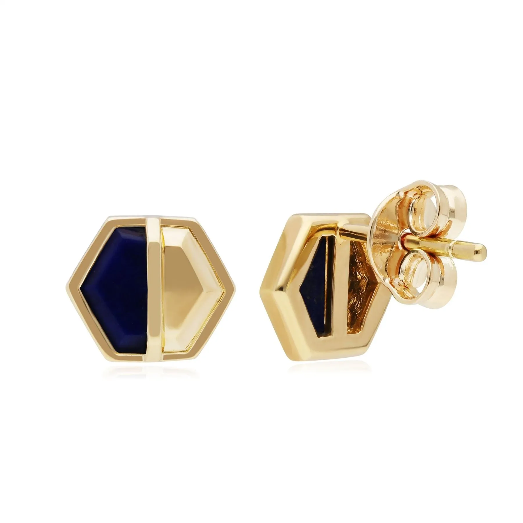 Mini Statement Lapislazuli Hexagon Ohrstecker in Vergoldetem 925 Sterling Silber