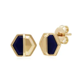 Mini Statement Lapislazuli Hexagon Ohrstecker in Vergoldetem 925 Sterling Silber