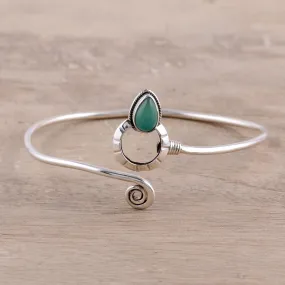 Modern Delhi Vibe Sterling Silver and Green Onyx Minimalist Cuff Bracelet