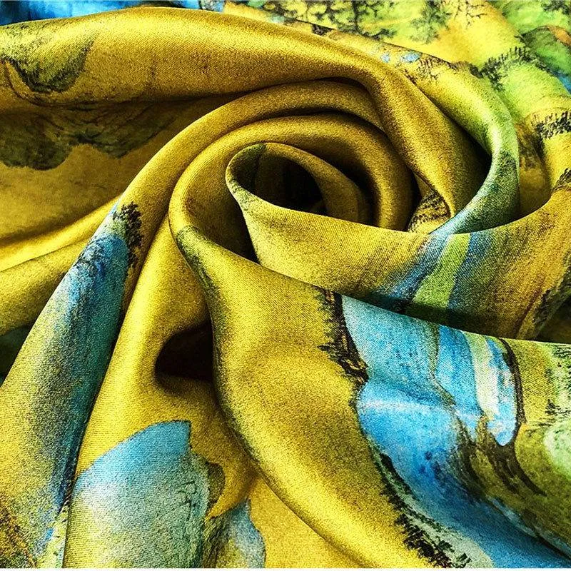 Mulberry Silk 16 Momme Chinese Painting Square Scarf 52x52cm