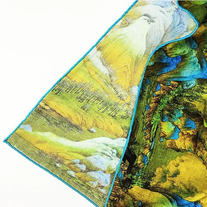 Mulberry Silk 16 Momme Chinese Painting Square Scarf 52x52cm