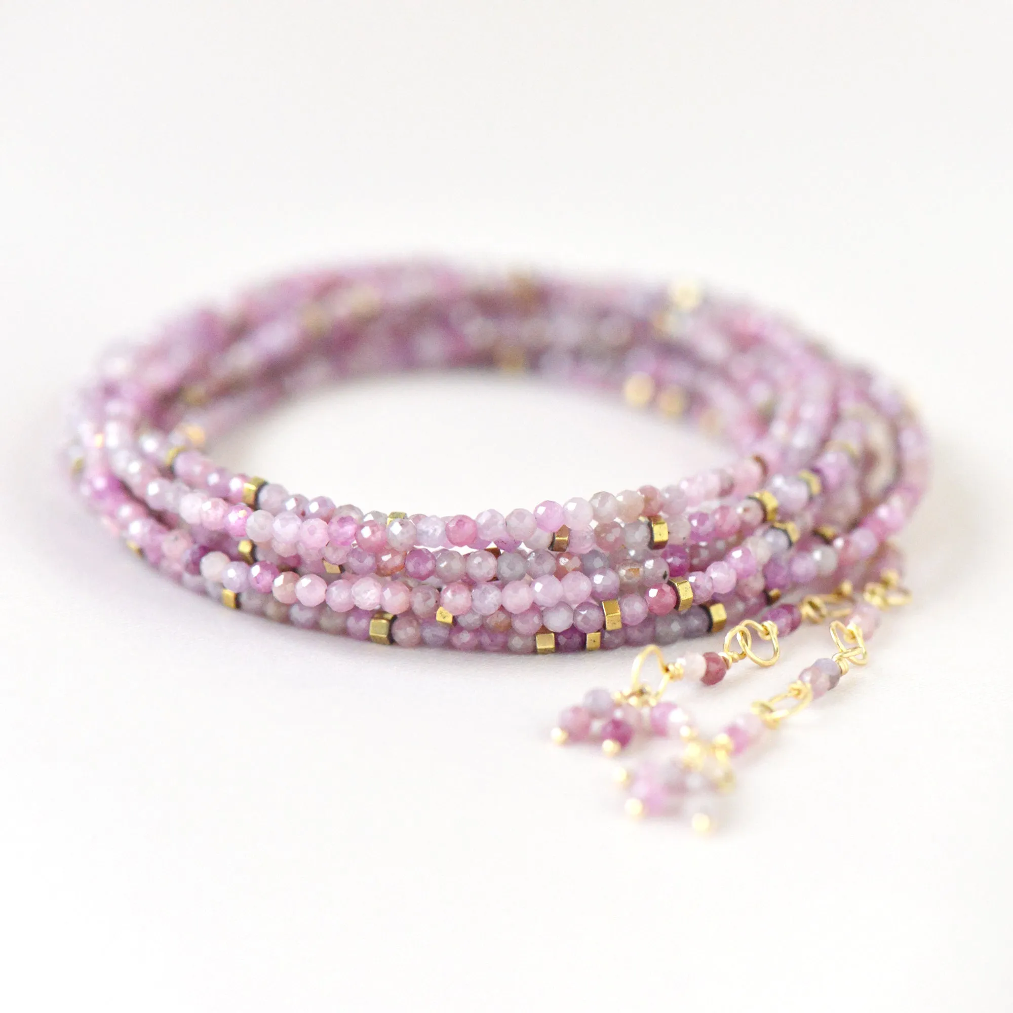 Multi Pink Ruby Wrap Bracelet - Necklace