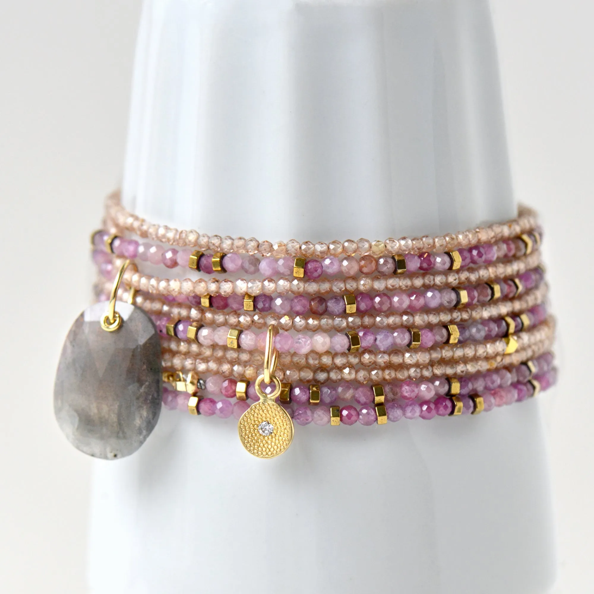 Multi Pink Ruby Wrap Bracelet - Necklace