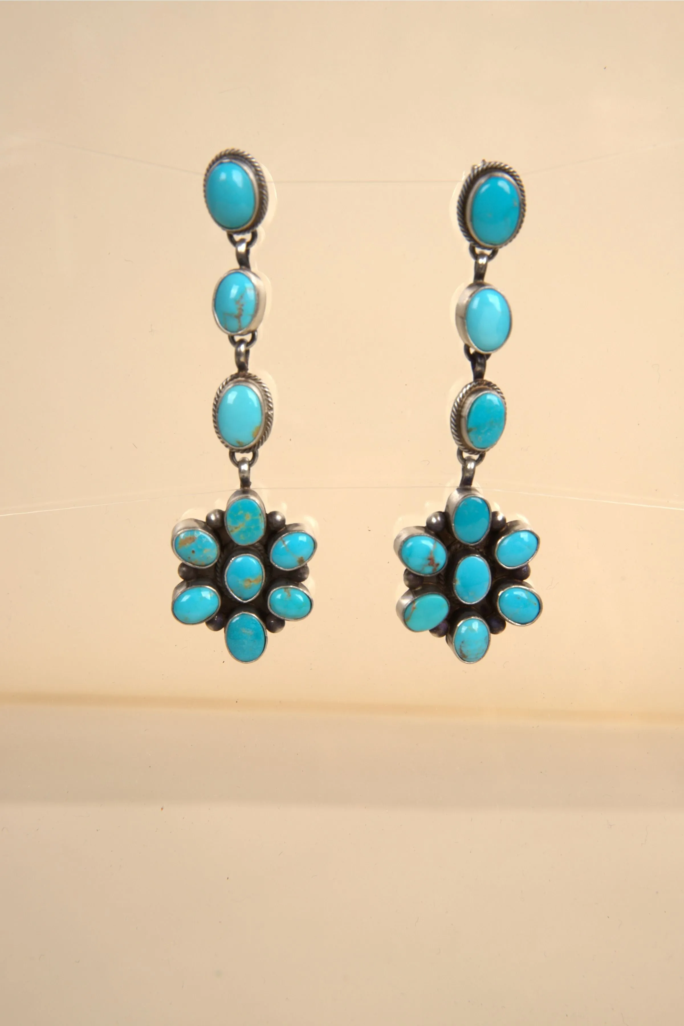 Navajo Handmade Kingman Turquoise Drop Earrings