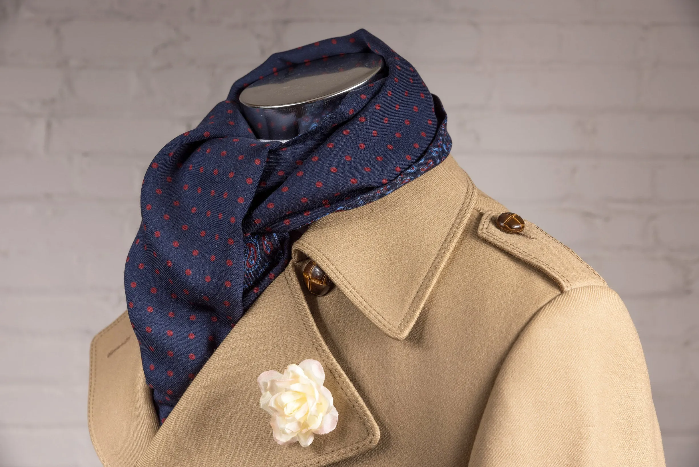 Navy Blue Polka Dots & Paisley Reversible Scarf