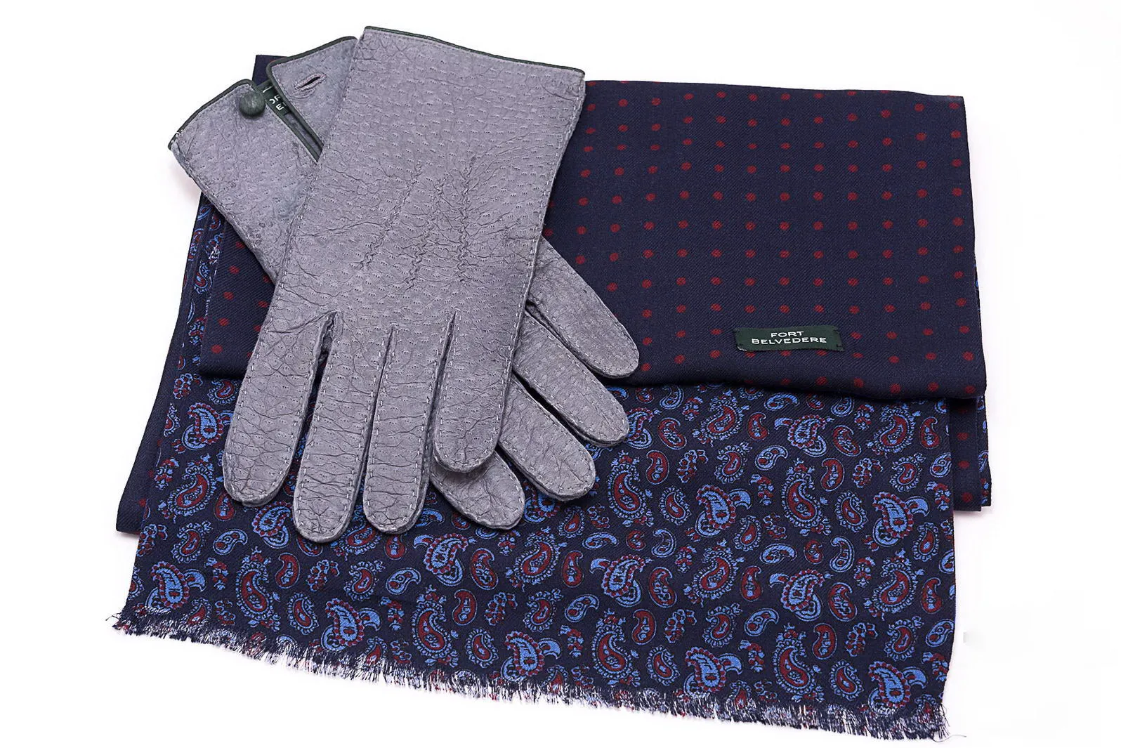 Navy Blue Polka Dots & Paisley Reversible Scarf
