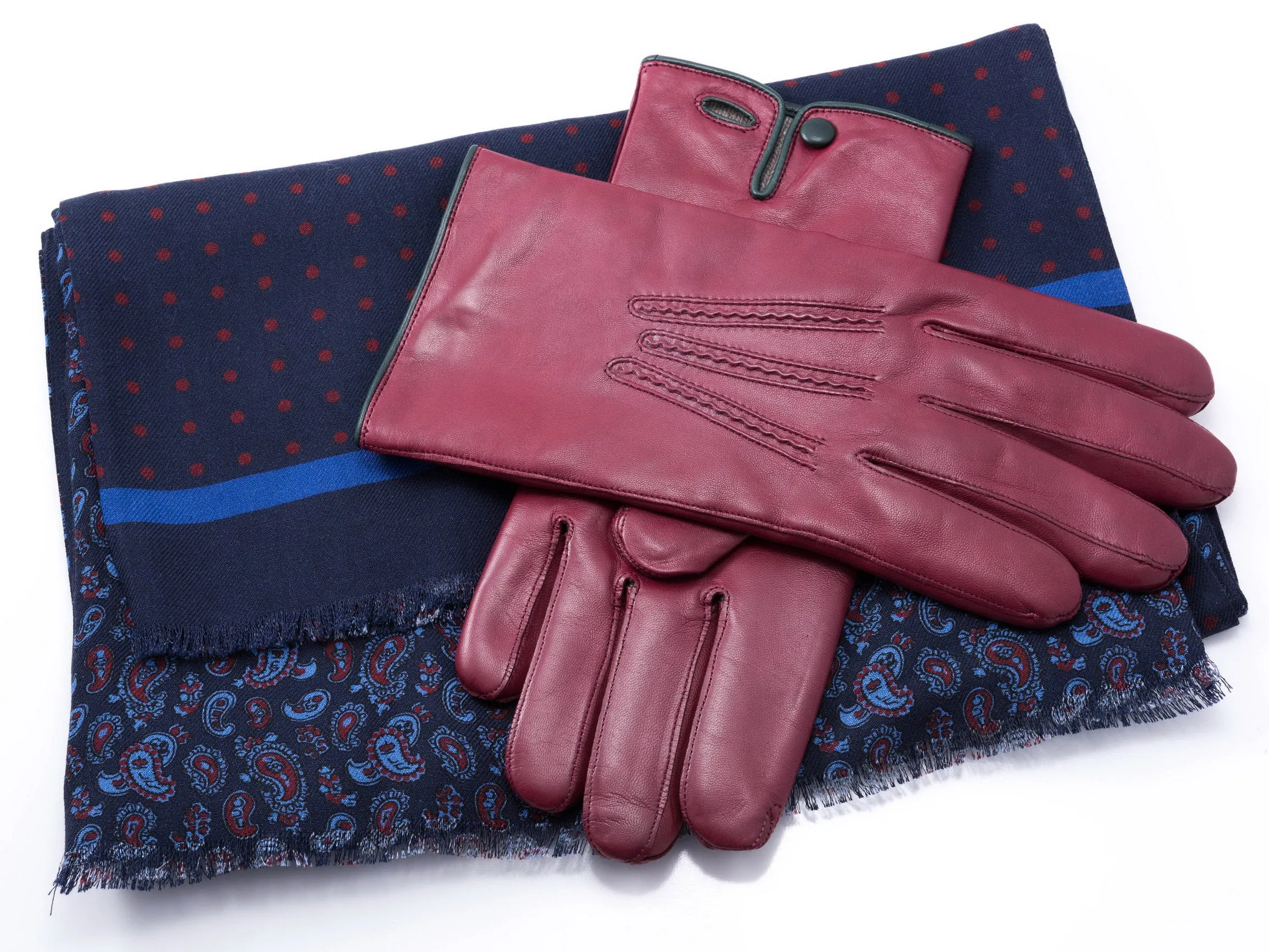 Navy Blue Polka Dots & Paisley Reversible Scarf
