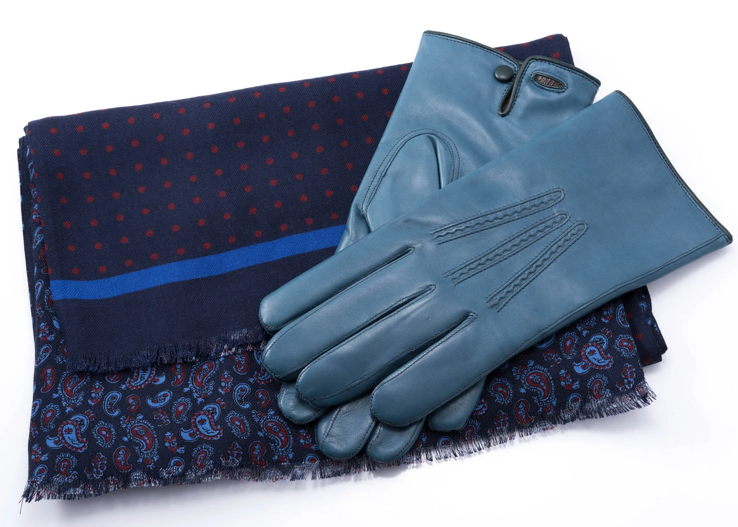 Navy Blue Polka Dots & Paisley Reversible Scarf