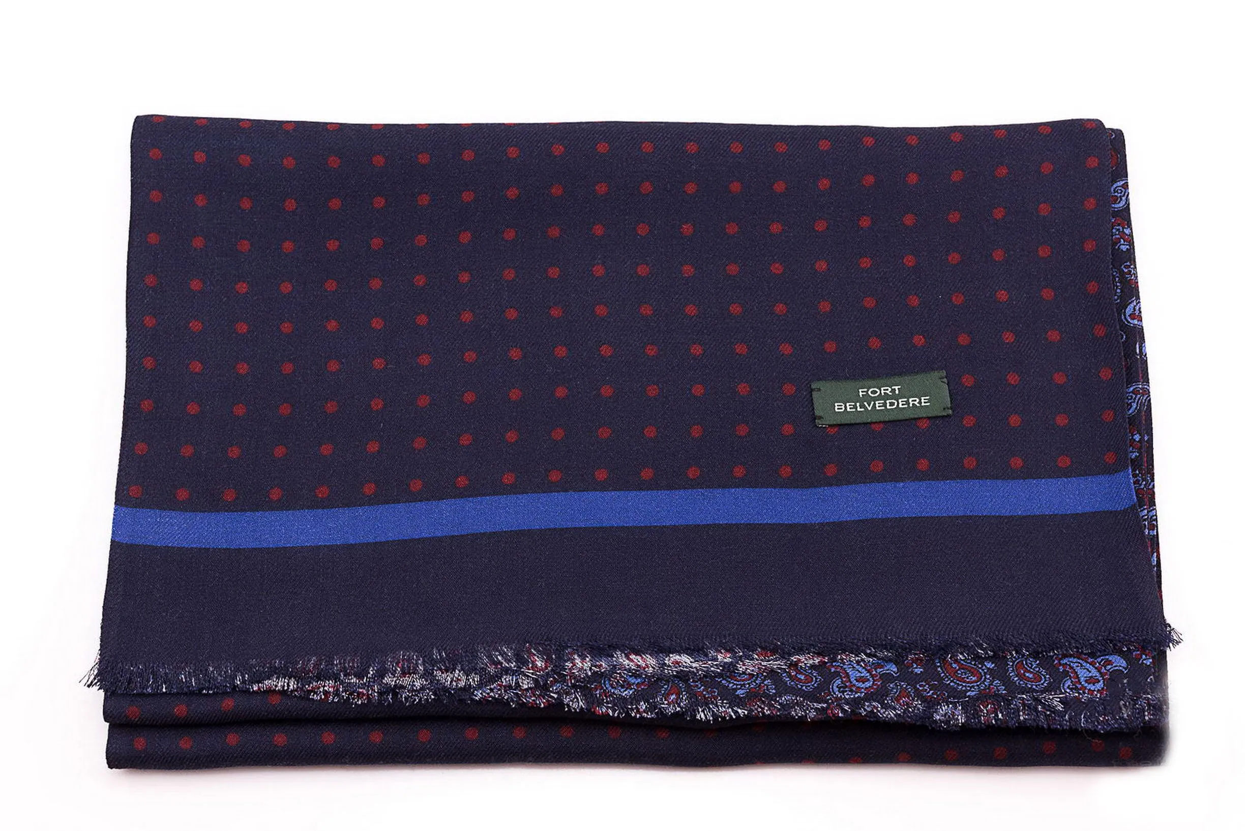 Navy Blue Polka Dots & Paisley Reversible Scarf