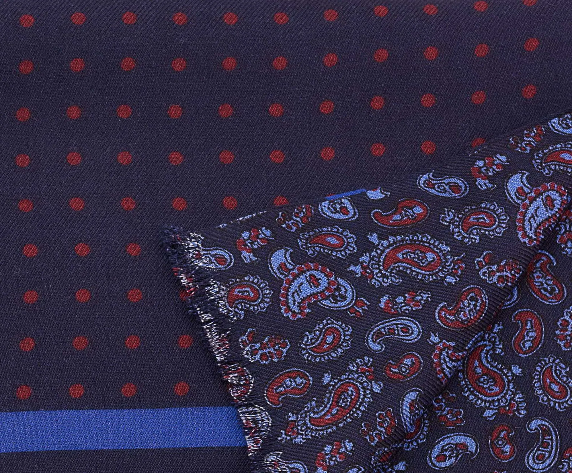 Navy Blue Polka Dots & Paisley Reversible Scarf