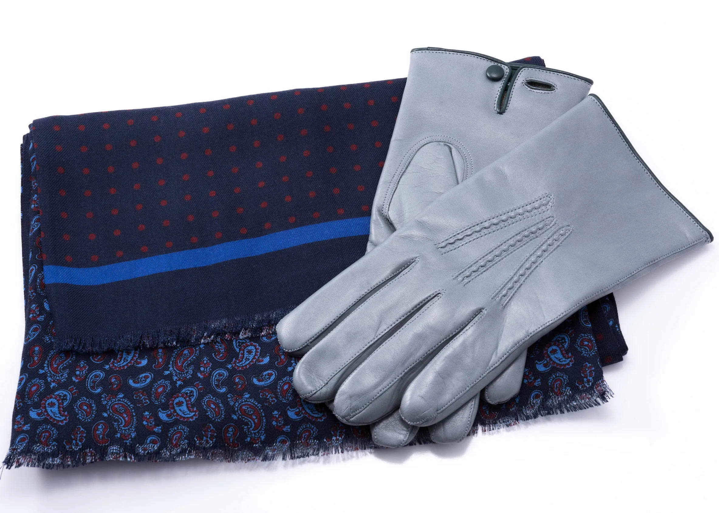 Navy Blue Polka Dots & Paisley Reversible Scarf