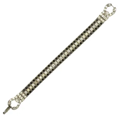 Onyx, Diamanté & Sterling 3-Row Bracelet by Wachenheimer Bros.