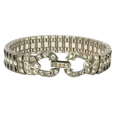 Onyx, Diamanté & Sterling 3-Row Bracelet by Wachenheimer Bros.