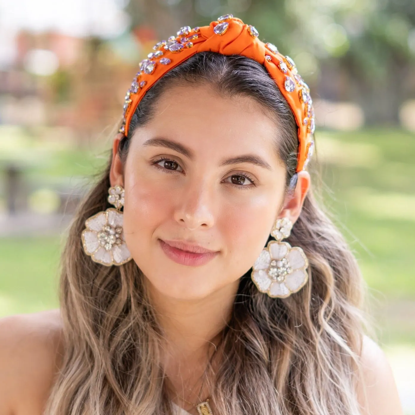 Orange Lavender Knot Jeweled Headband