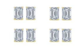 Paris jewelry 14k Yellow Gold 4mm 1Ct Emerald Cut White Sapphire Set Of Four Stud Earrings Plated