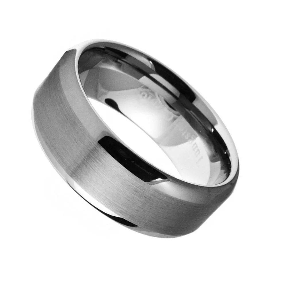 Paris Jewelry 8mm Tungsten Silver Brushed Ring Wedding Band For Men & Women (Size 7 - 12)