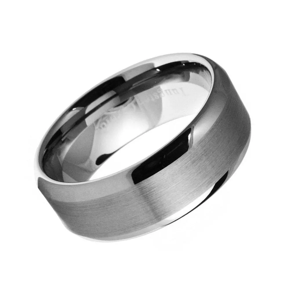 Paris Jewelry 8mm Tungsten Silver Brushed Ring Wedding Band For Men & Women (Size 7 - 12)