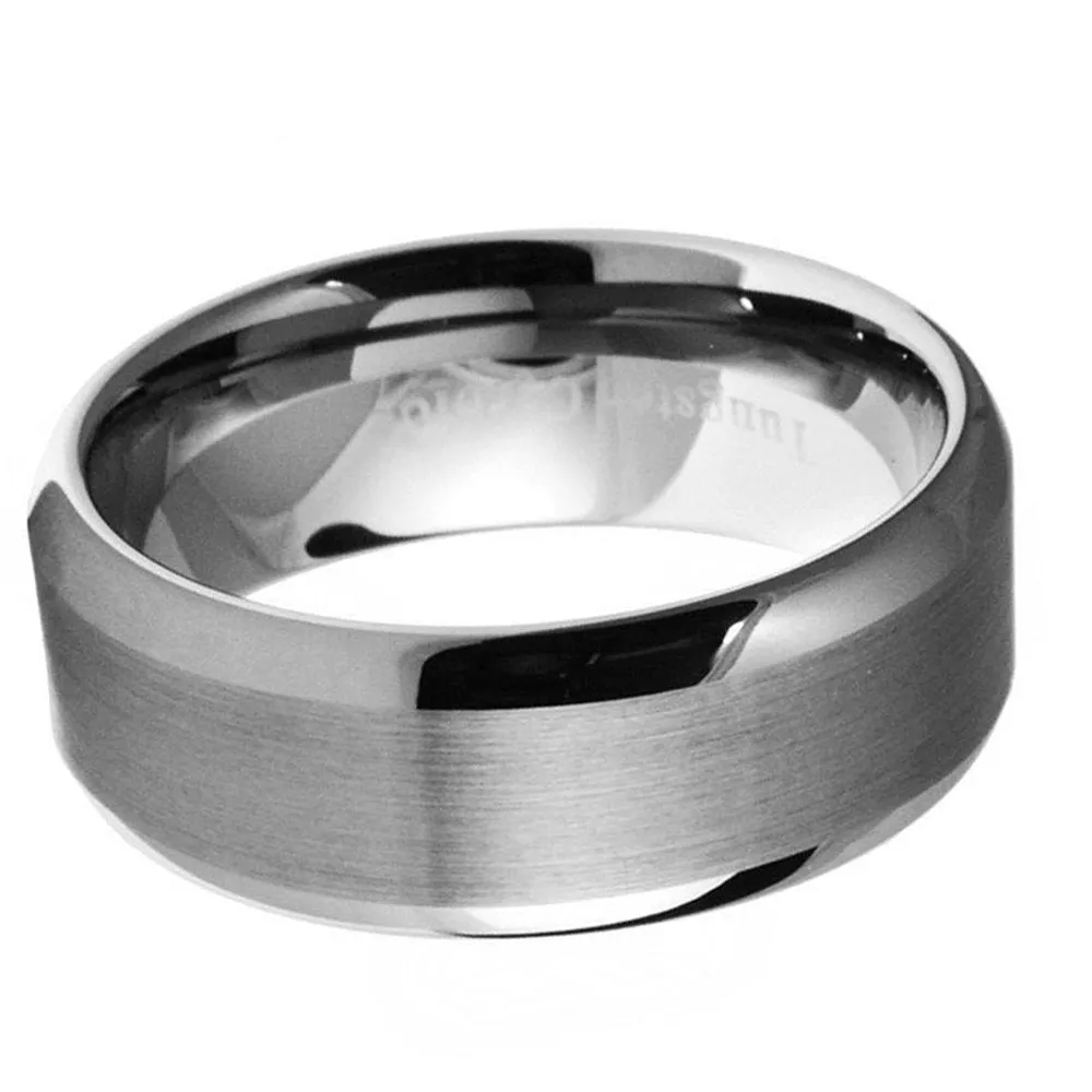 Paris Jewelry 8mm Tungsten Silver Brushed Ring Wedding Band For Men & Women (Size 7 - 12)