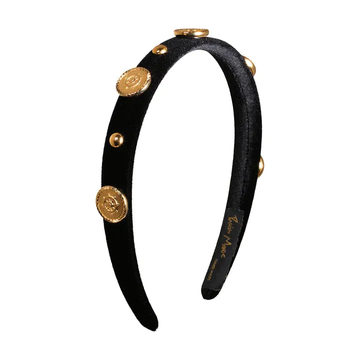 Paris Mode - Headband Velvet Stud Embellished 1.5 Cm Flat