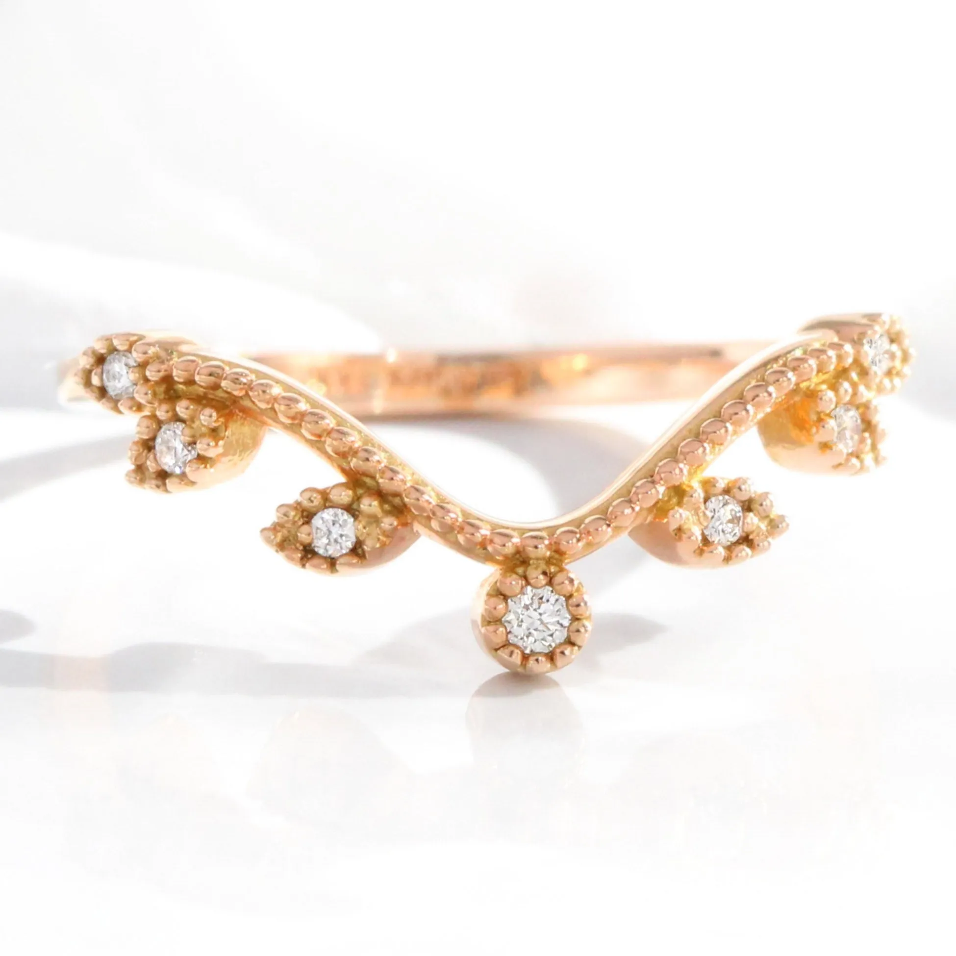 Pear Moissanite Diamond Ring Set w/ Leaf Wedding Band in Vintage Luna Halo