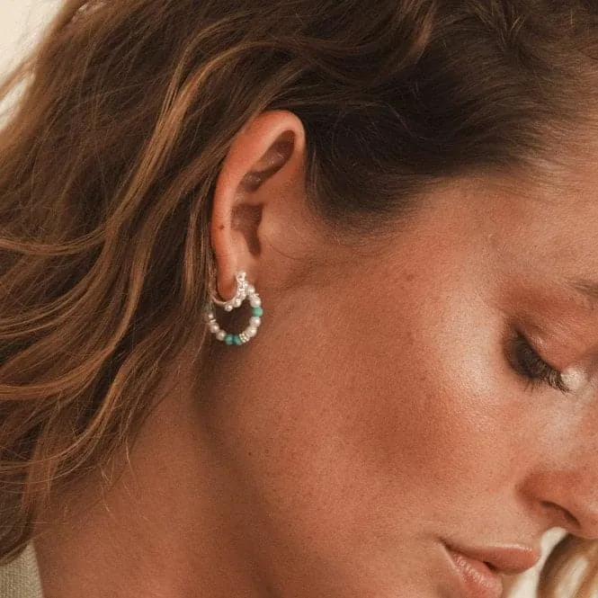 Pearl & Turquoise Midi Hoops Recycled Sterling Silver Earrings SE10_SLV