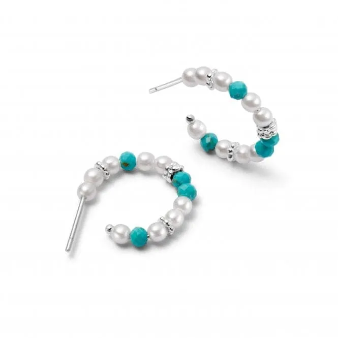 Pearl & Turquoise Midi Hoops Recycled Sterling Silver Earrings SE10_SLV
