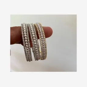PEARL AND CRYSTAL OPEN BANGLE SILVER/PEARL