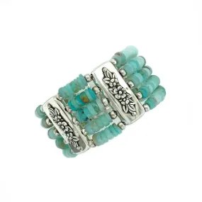 Peruvian Blue Opal stacked beaded Bracelet Cuff in Sterling Silver