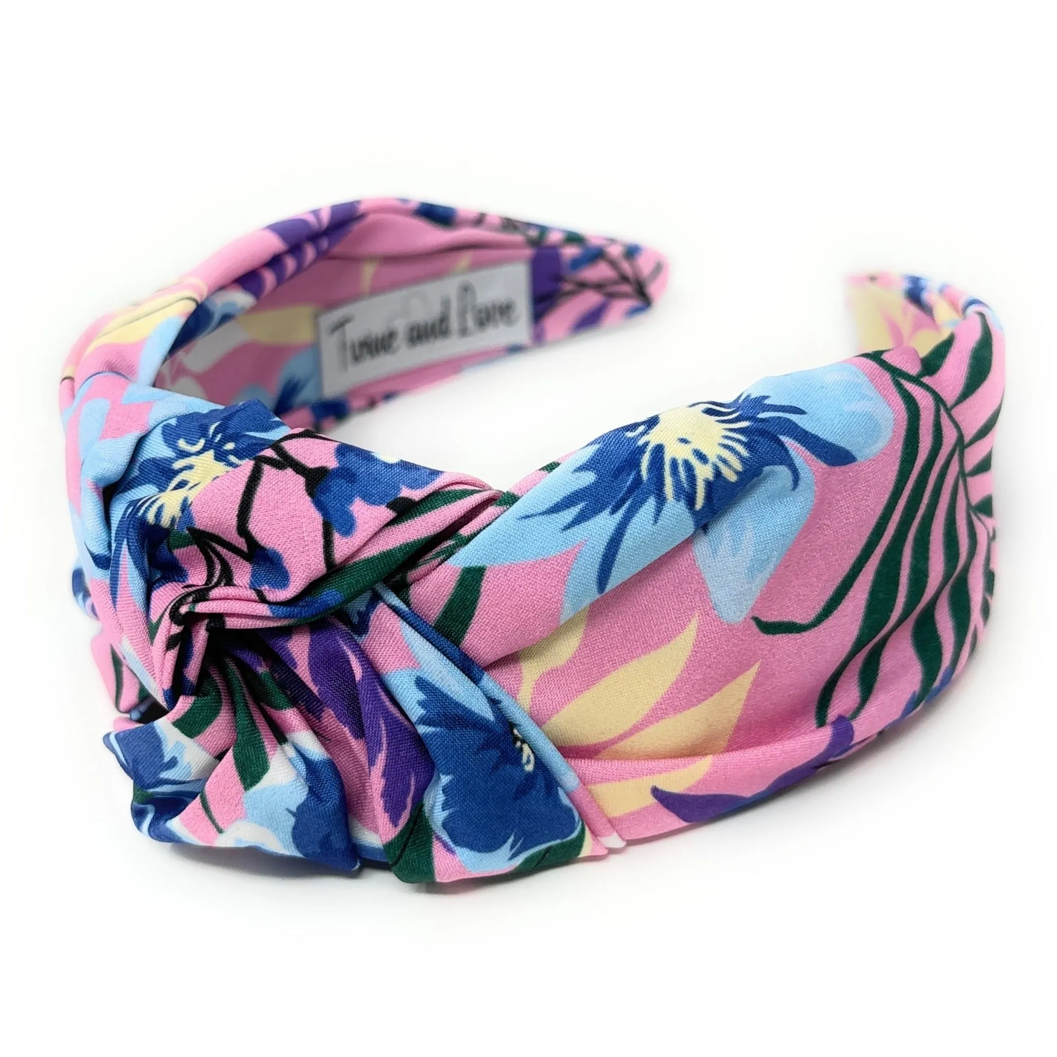 Pink Blue Floral Wide Knotted Headband