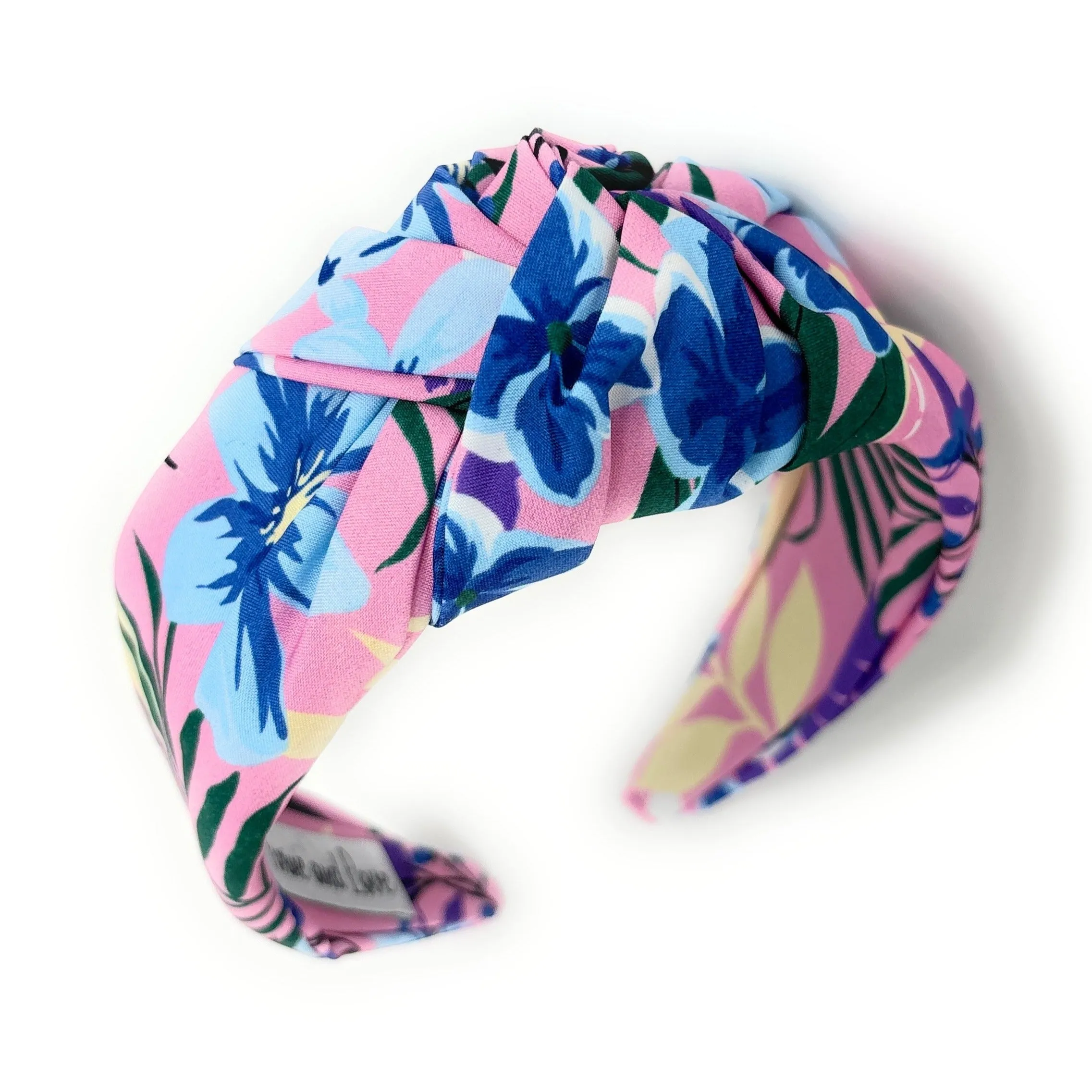 Pink Blue Floral Wide Knotted Headband