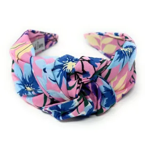 Pink Blue Floral Wide Knotted Headband