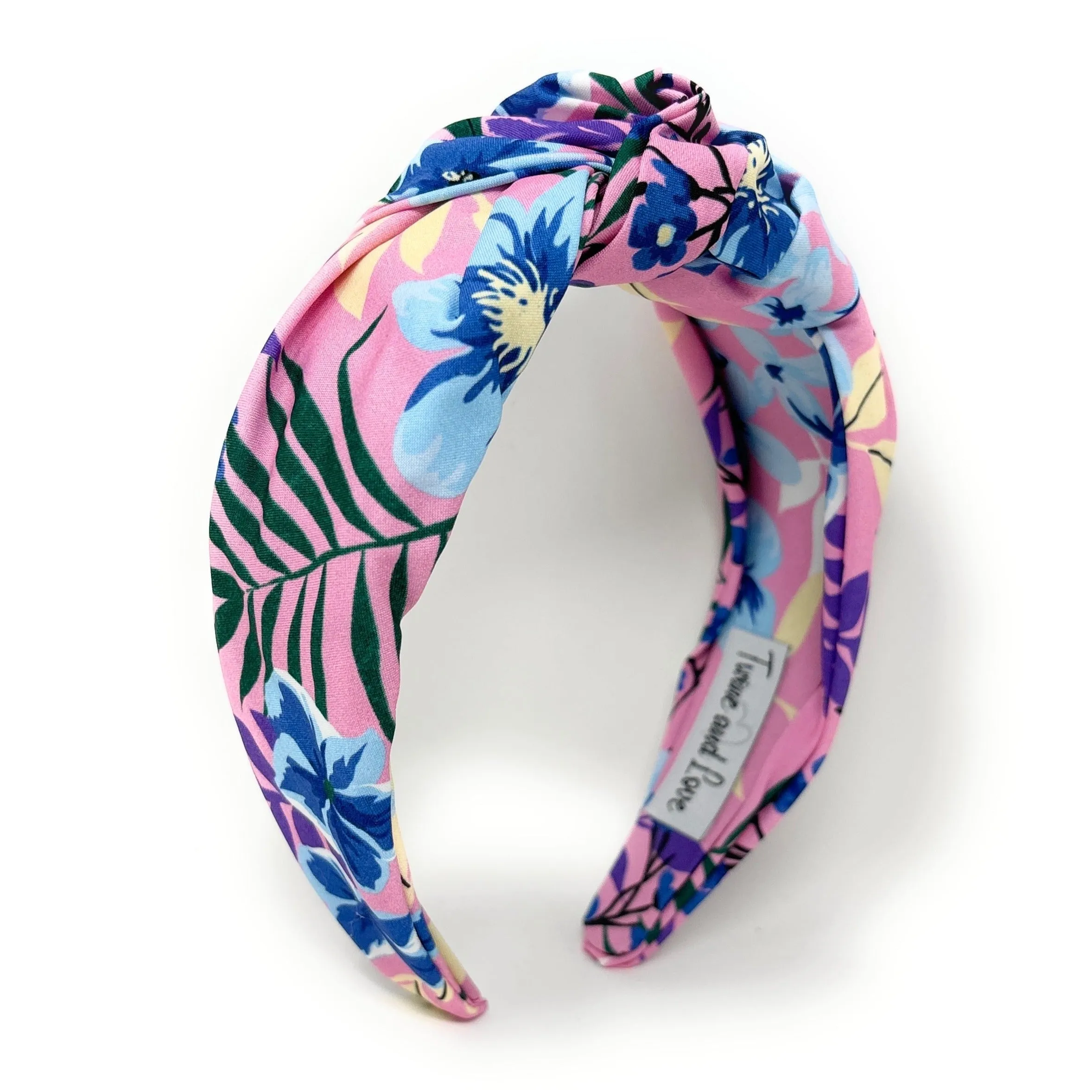 Pink Blue Floral Wide Knotted Headband
