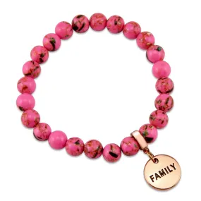 PINK COLLECTION - Hot Pink Synthesis 8mm Bead Bracelet  -  Rose Gold Word Charms