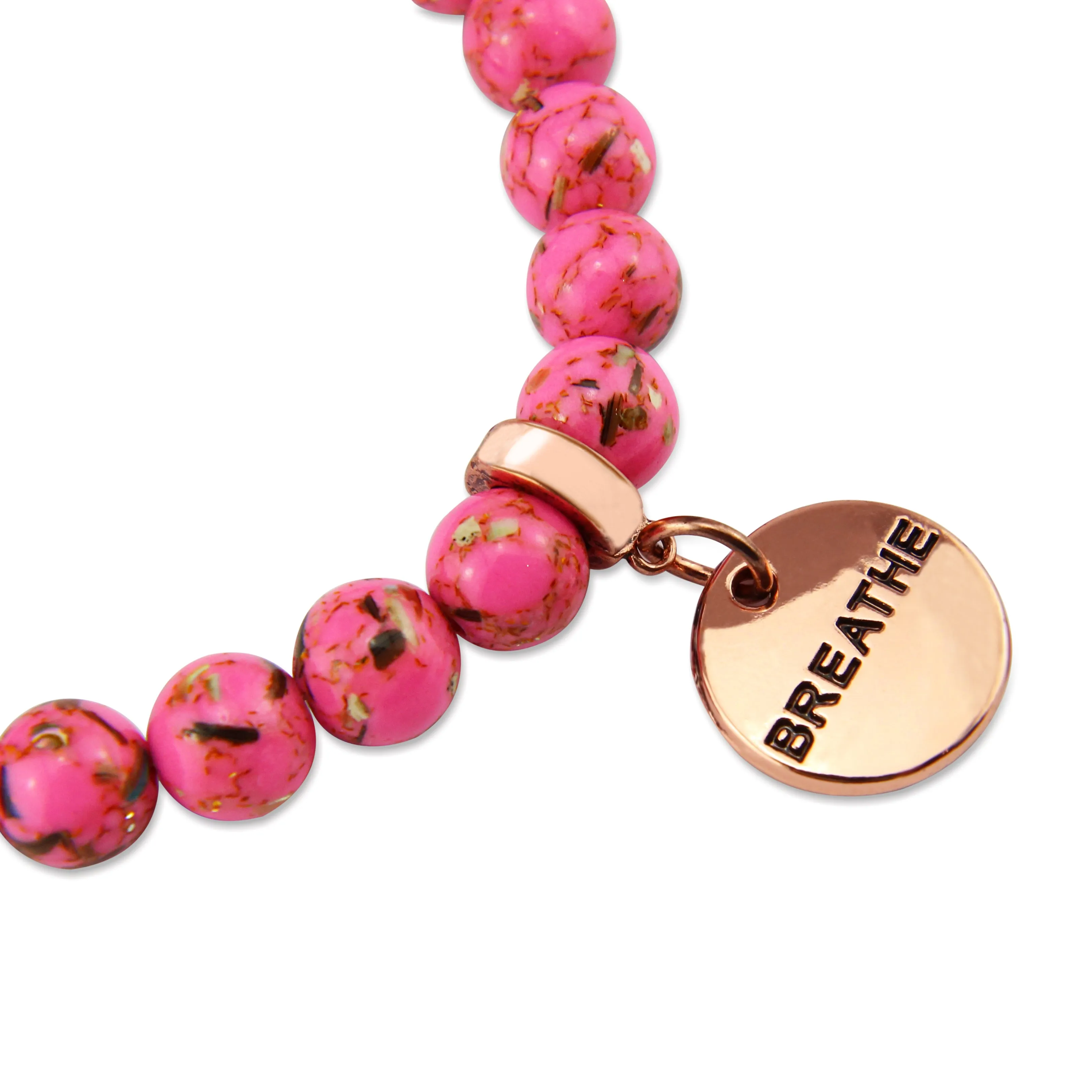 PINK COLLECTION - Hot Pink Synthesis 8mm Bead Bracelet  -  Rose Gold Word Charms