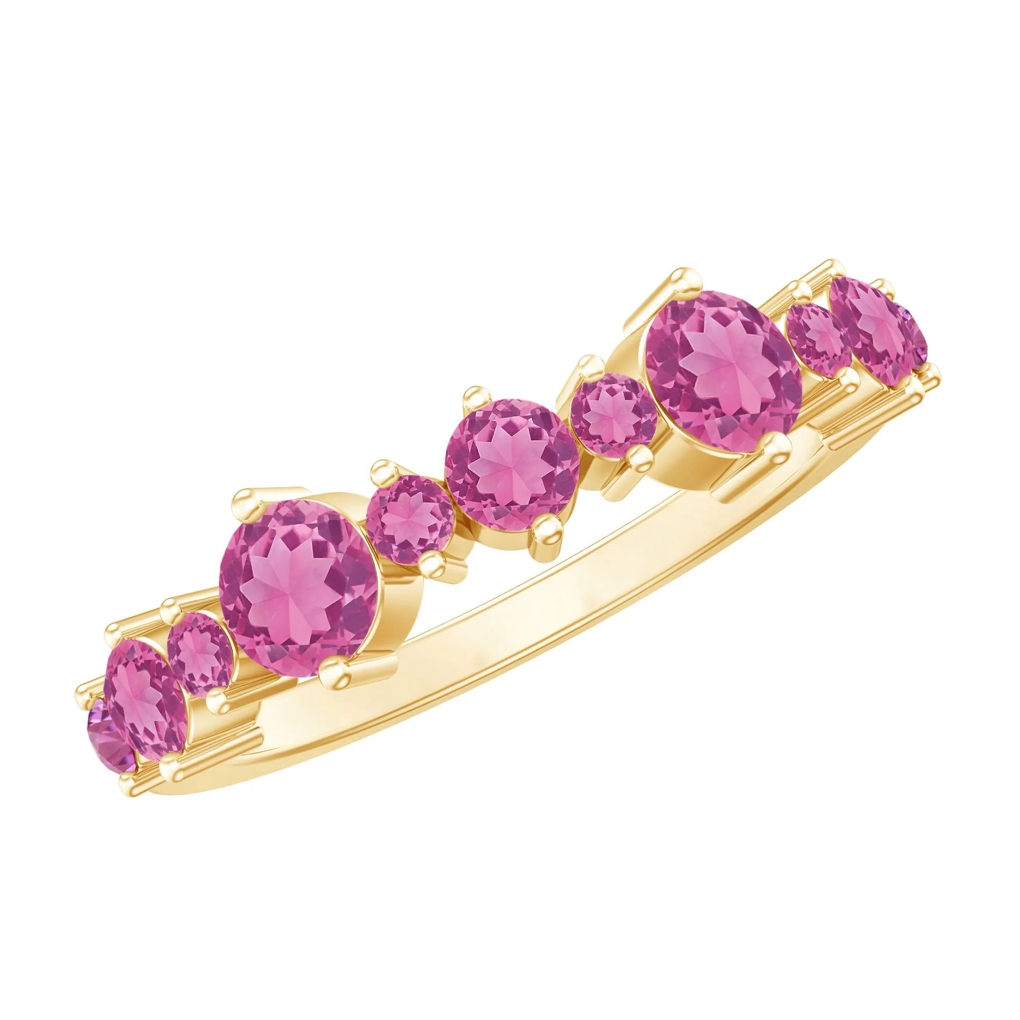 Pink Tourmaline Wedding Half Eternity Band Ring