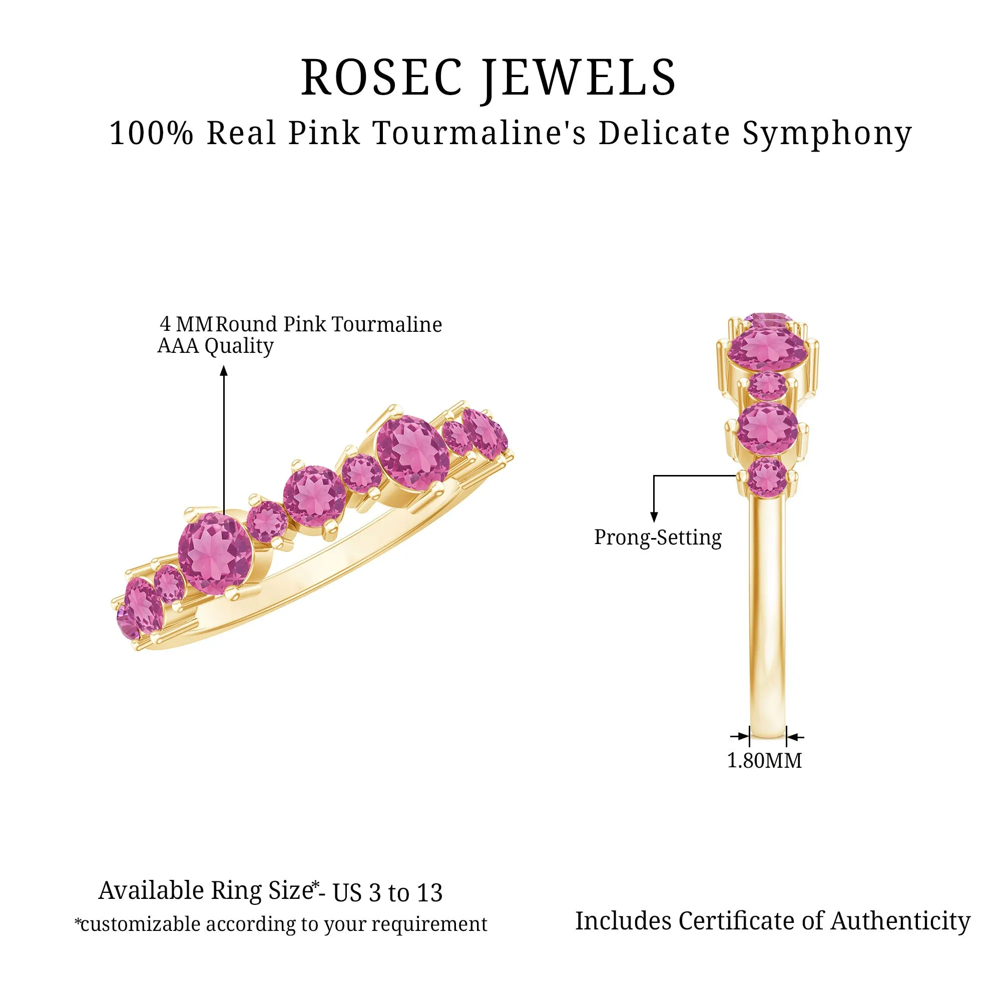 Pink Tourmaline Wedding Half Eternity Band Ring
