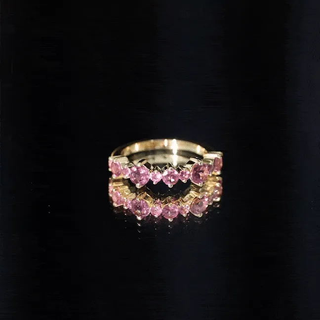 Pink Tourmaline Wedding Half Eternity Band Ring