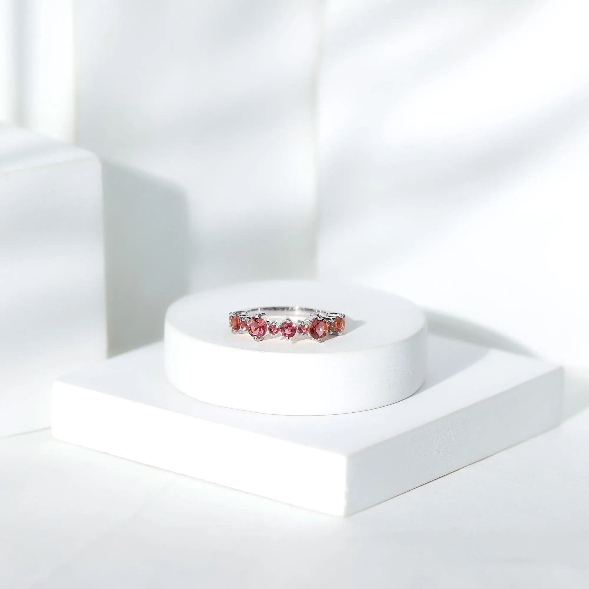Pink Tourmaline Wedding Half Eternity Band Ring