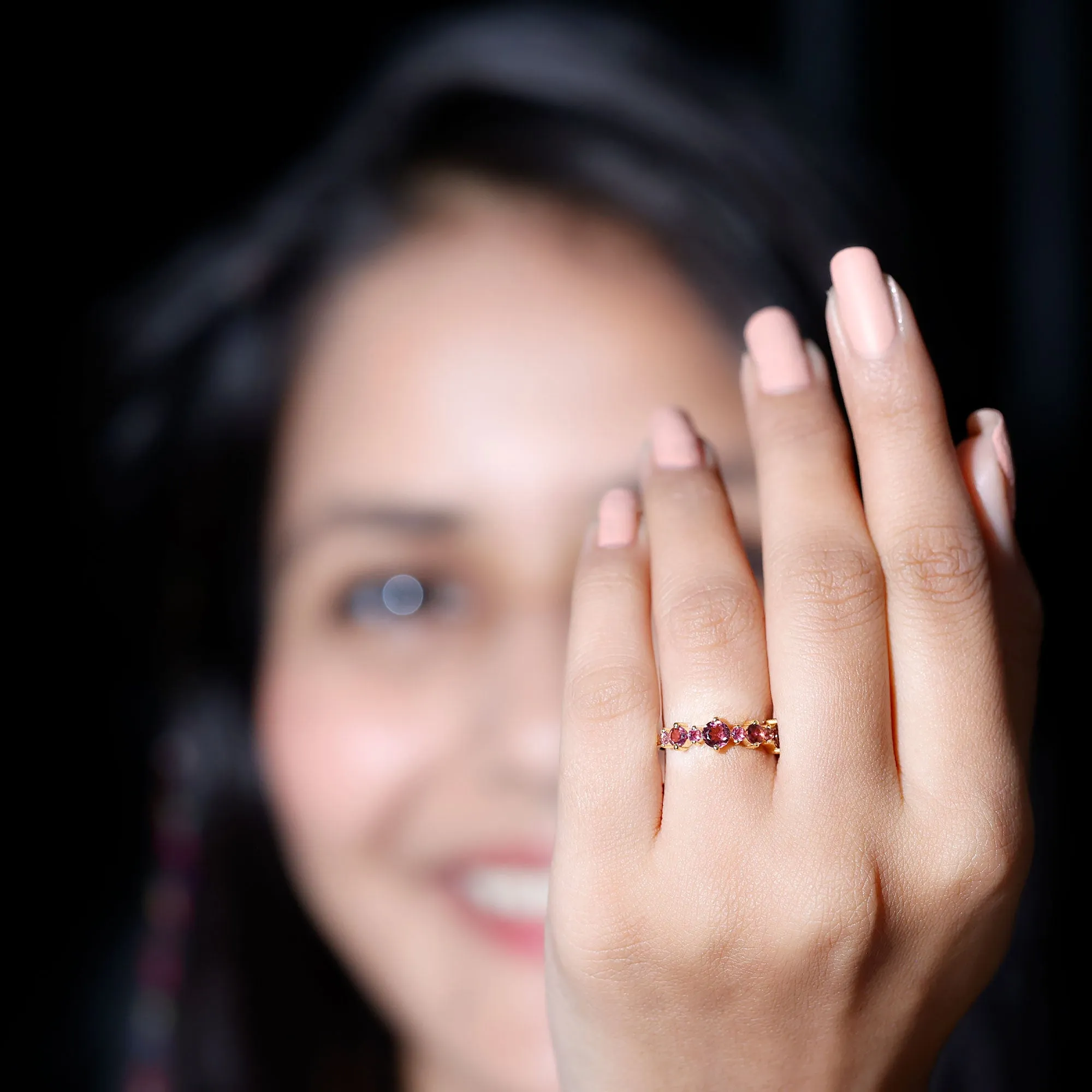 Pink Tourmaline Wedding Half Eternity Band Ring