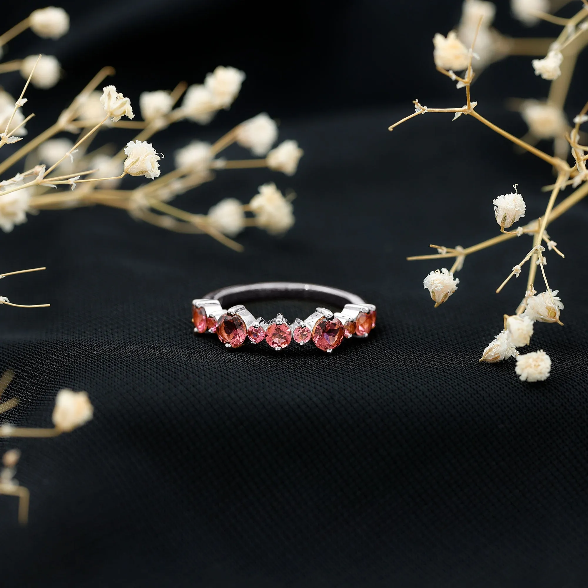 Pink Tourmaline Wedding Half Eternity Band Ring
