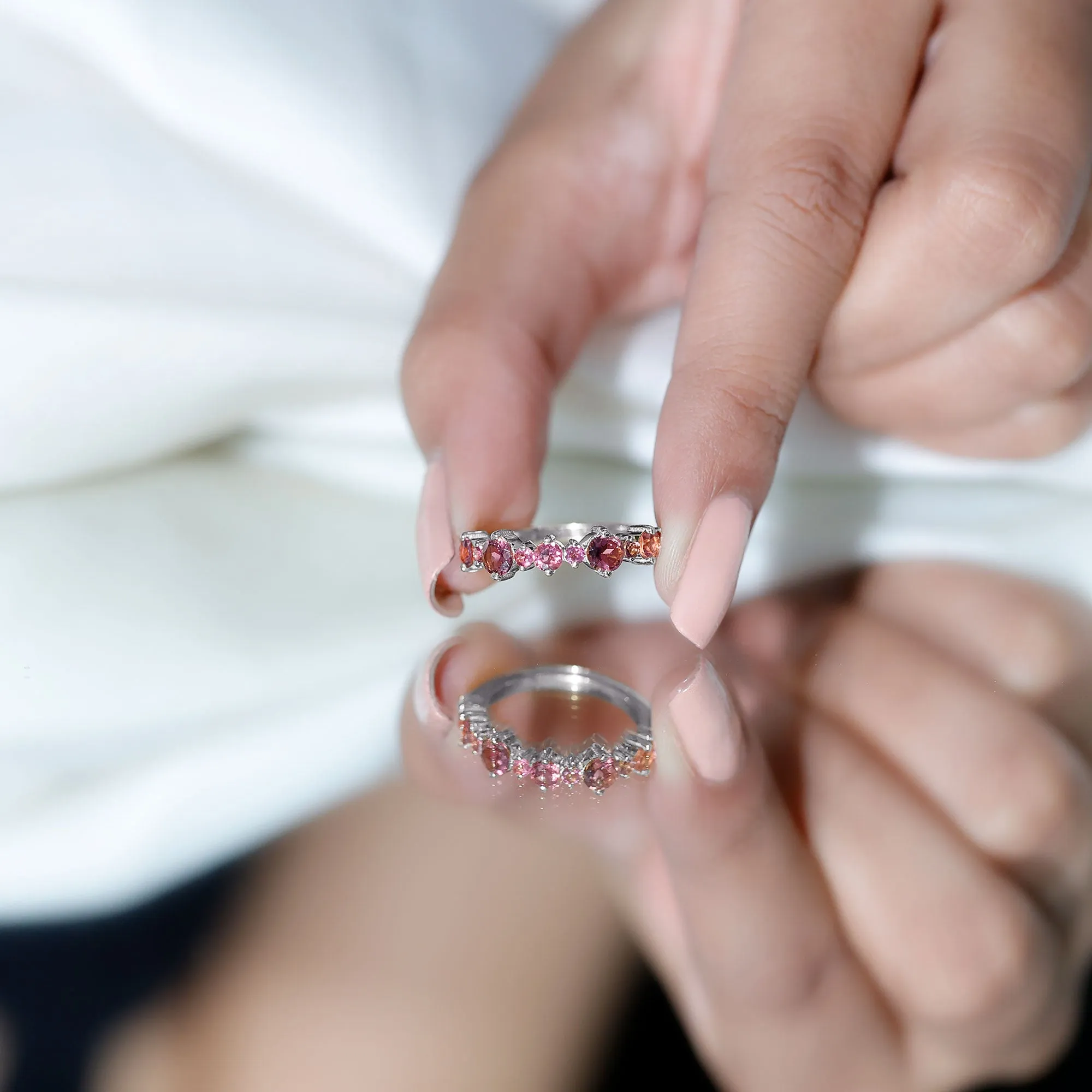 Pink Tourmaline Wedding Half Eternity Band Ring