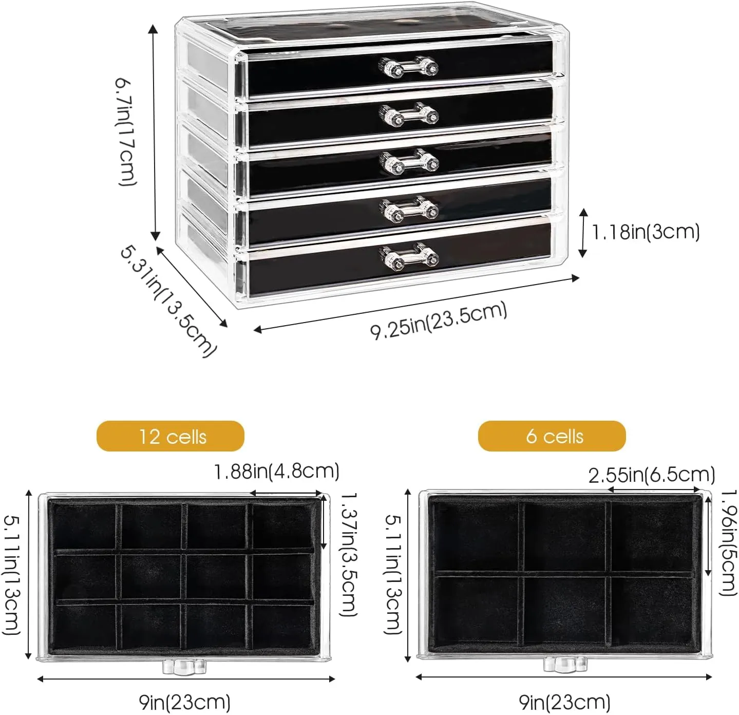 ProCase Earring Holder Organizer Jewelry Box with 5 Drawers, Acrylic Clear Earring Case with Adjustable Velvet Trays for Women