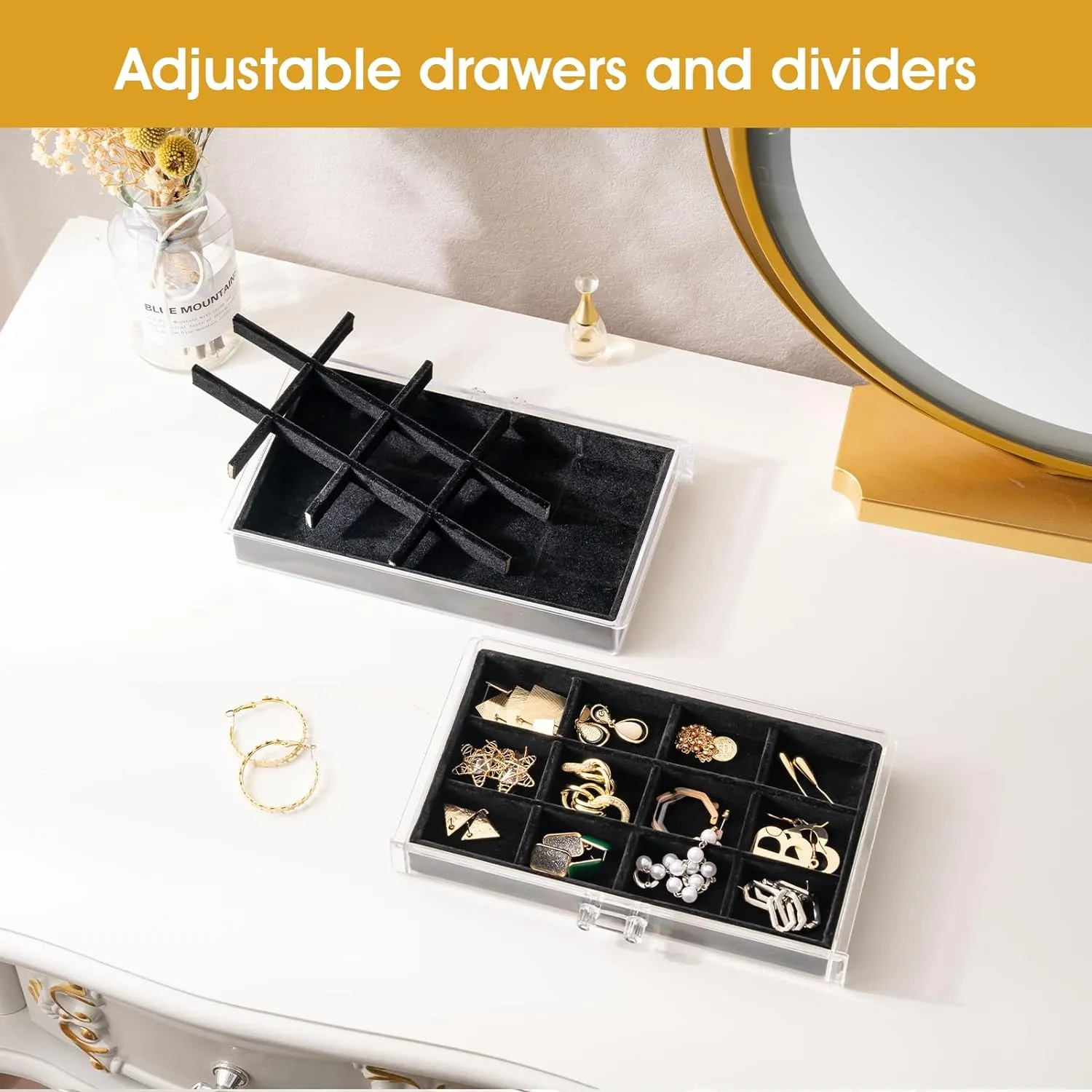 ProCase Earring Holder Organizer Jewelry Box with 5 Drawers, Acrylic Clear Earring Case with Adjustable Velvet Trays for Women