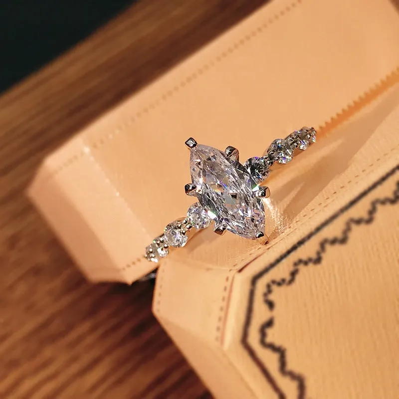 Prong Set Side Stone 1.5 Ct Marquise Engagement Ring